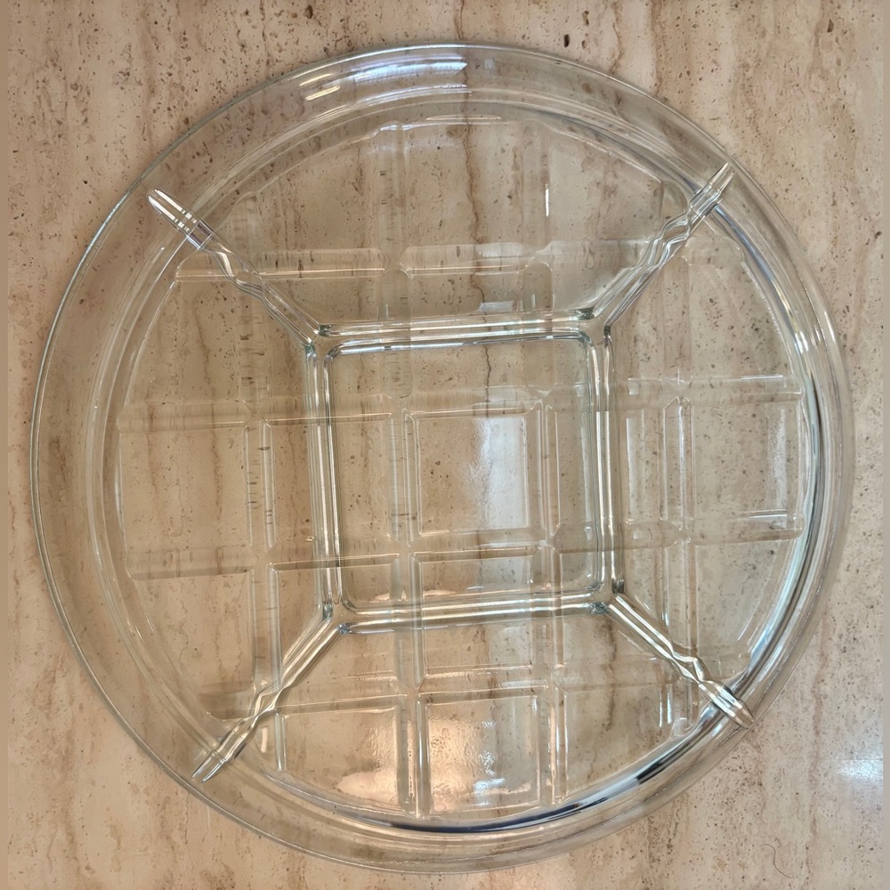 Elegant Clear Glass Round Serving Platter with 5 Divided Parts.